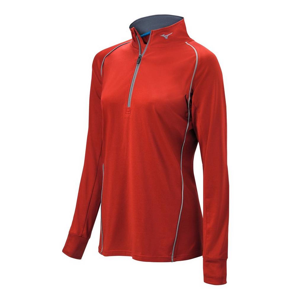 Mizuno Comp 1/2 Cipzáros Long Sleeve Női Pulóver Piros UMT156423